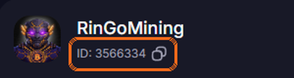 GoMining profile card with the ID number under the name highlighted